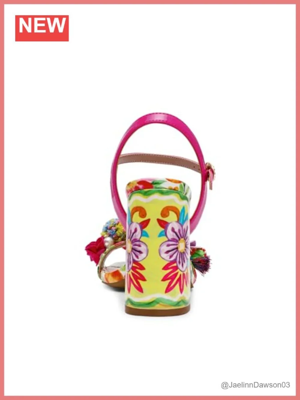 Heeled Sandals with Ankle Strap & Floral Print